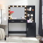 Modern Vanity Desk with Mirror and Lights, 46.4IN Dressing Table, Black MDF Wood, 3-Level Dresser with Adjustable Brightness - Grand Goldman Shop