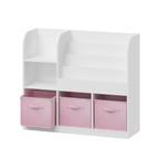 Kids Bookcase and Bookshelf with 3 Collapsible Fabric Drawers, Multifunctional White/Pink Display Stand for Bedroom, Playroom