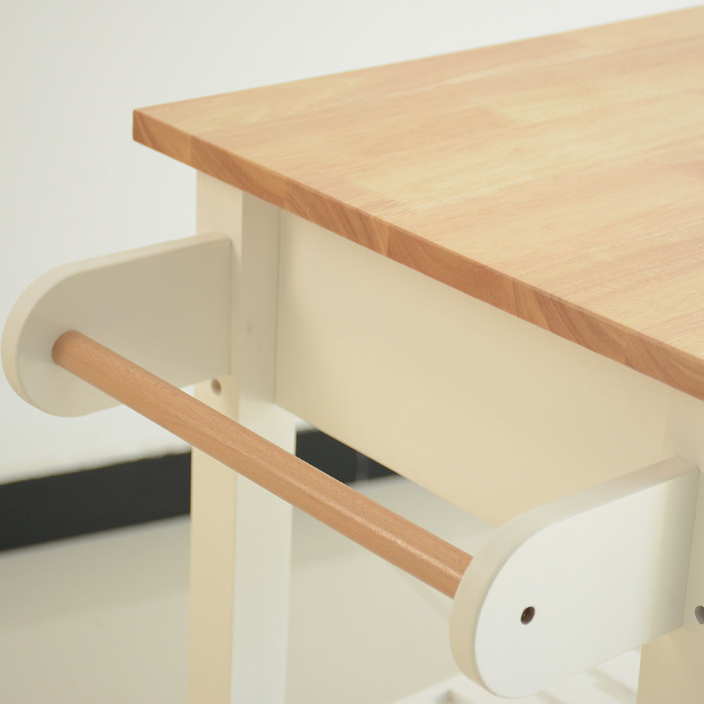Kitchen Island & Kitchen Cart, Rubber Wood Top, Mobile Kitchen Island with Two Lockable Wheels, Simple Design for Easy Storing and Fetching, Two Drawers Give Unique Storage for Special Utensil. - Grand Goldman Shop