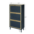3-Door Metal Shoe Rack, Freestanding Modern Shoe Storage Cabinet with Metal Rattan - Blue-Gray Particle Board - For Entryway - Grand Goldman Shop