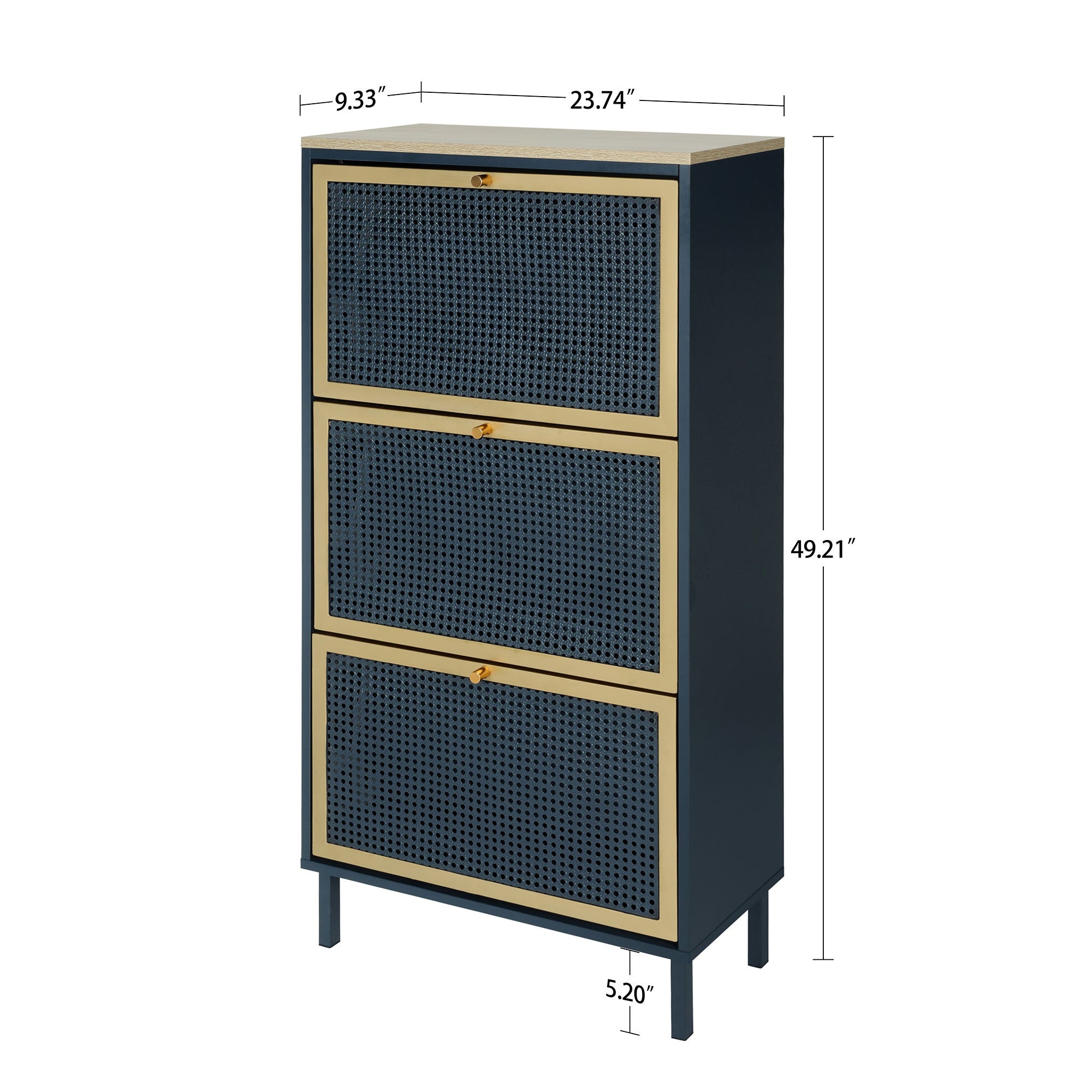 3-Door Metal Shoe Rack, Freestanding Modern Shoe Storage Cabinet with Metal Rattan - Blue-Gray Particle Board - For Entryway - Grand Goldman Shop