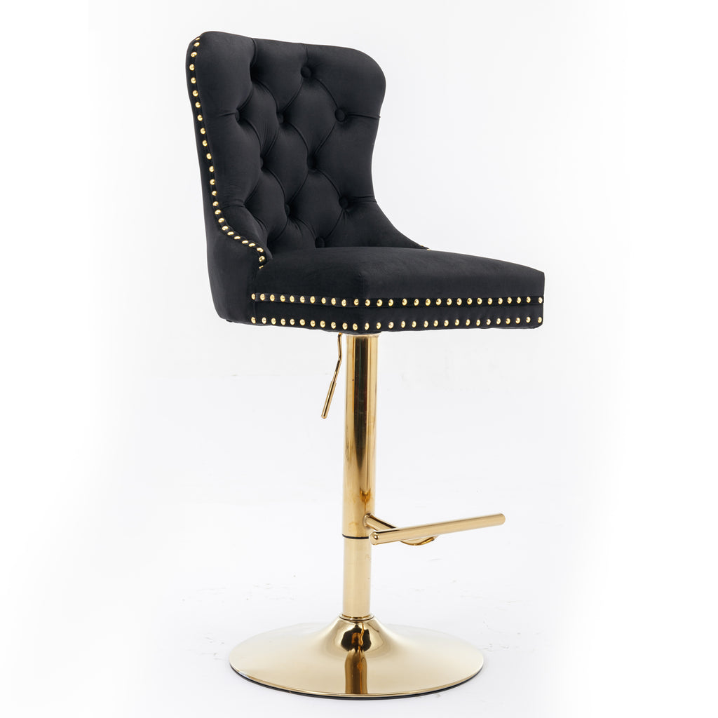A&A Furniture Modern Swivel Velvet Barstools with Adjustable Seat Height, Comfortable Black Tufted Upholstery, Set of 2 - Grand Goldman Shop