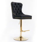 A&A Furniture Modern Swivel Velvet Barstools with Adjustable Seat Height, Comfortable Black Tufted Upholstery, Set of 2 - Grand Goldman Shop
