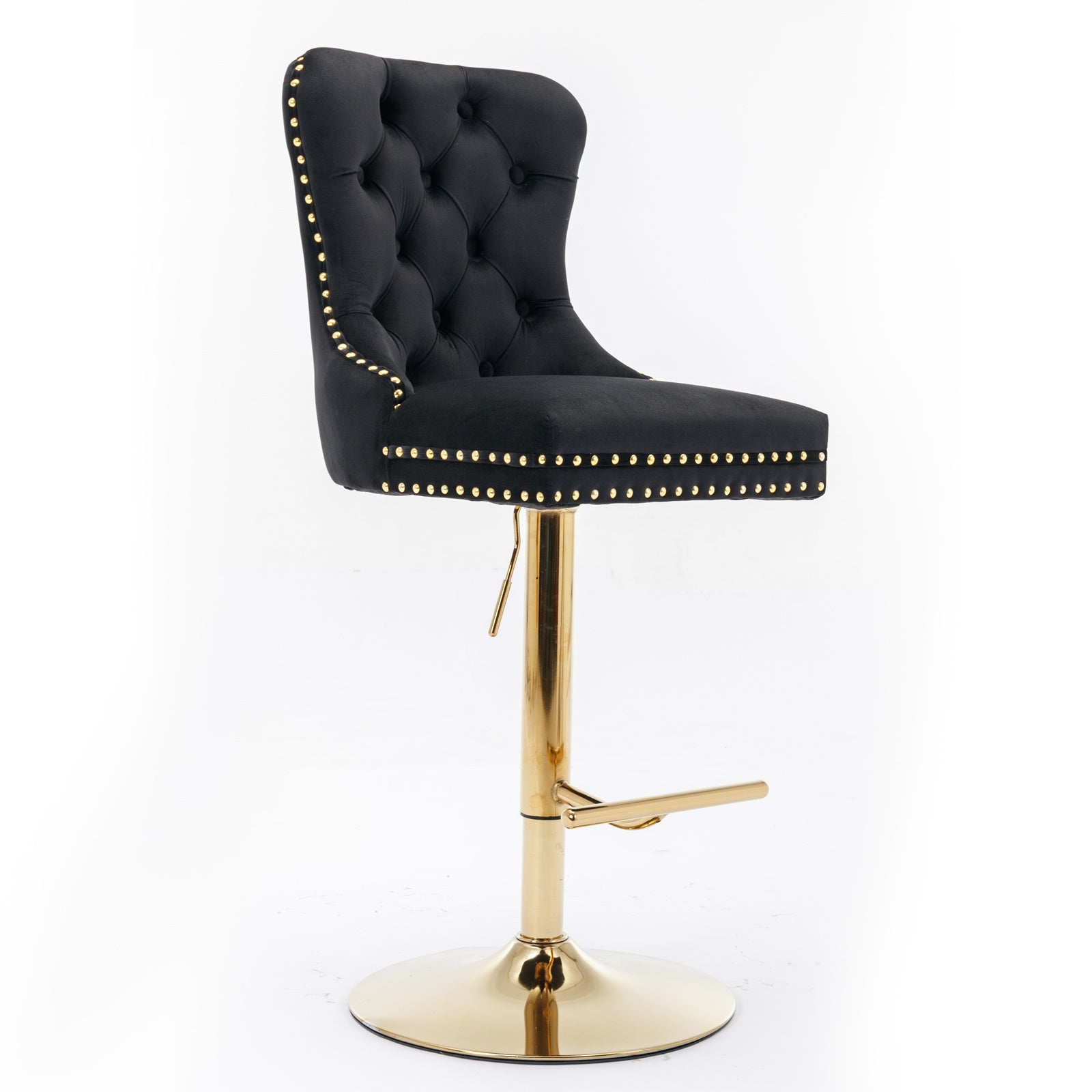 A&A Furniture Modern Swivel Velvet Barstools with Adjustable Seat Height, Comfortable Black Tufted Upholstery, Set of 2 - Grand Goldman Shop