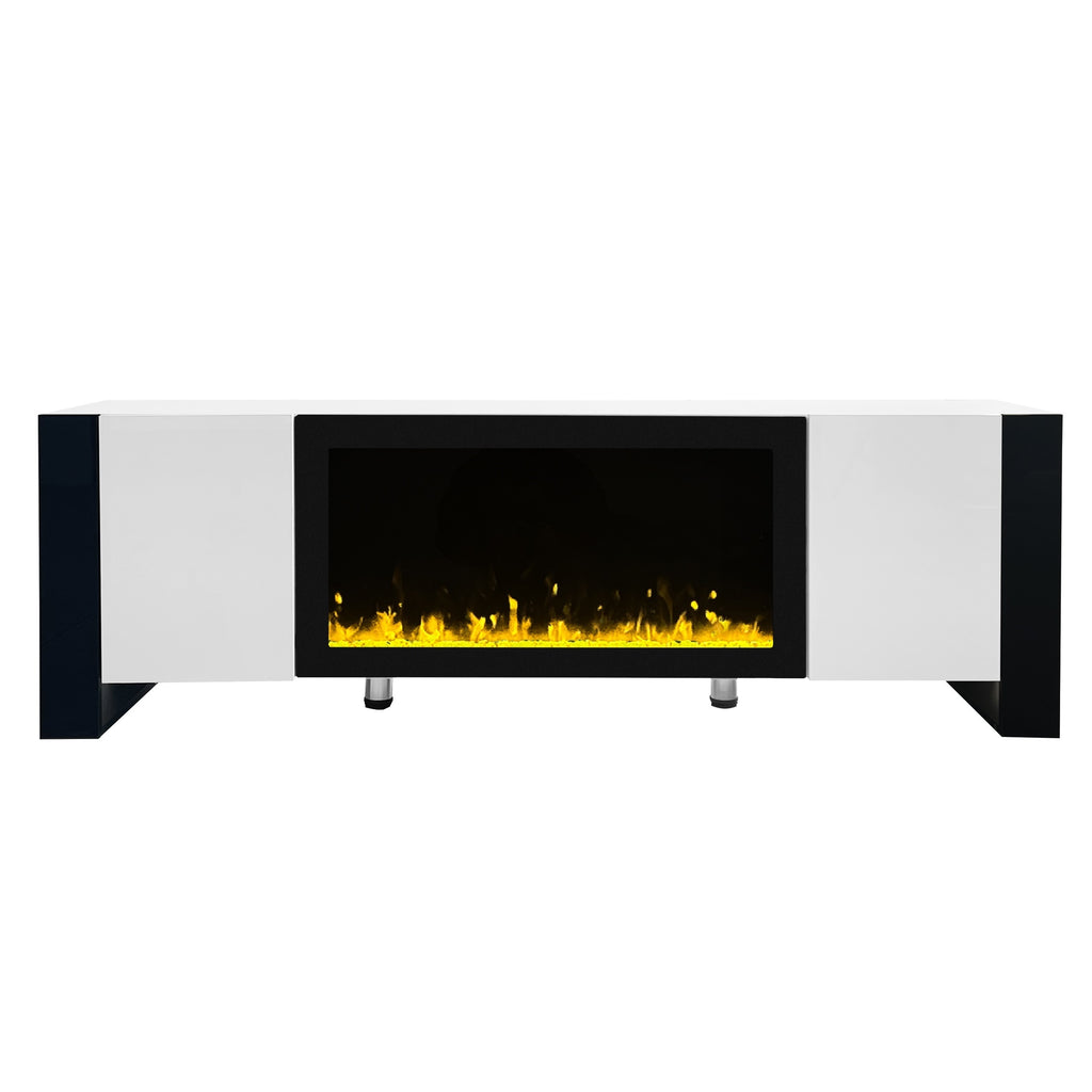 ON-TREND Modern TV Stand with 34.2' Non-heating Electric Fireplace, High Gloss Entertainment Center with 2 Cabinets, Media Console for TVs up to 78', White - Grand Goldman Shop