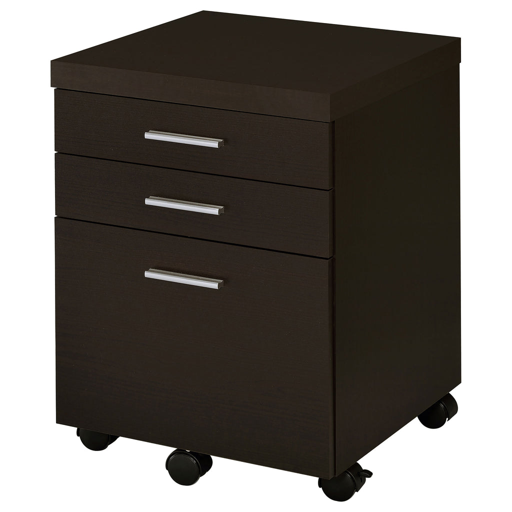 Cappuccino 3-Drawer File Cabinet with Modern Silver Hardware, Brown Wood Finish, Compact Office Storage for Home and Studio -