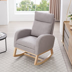 015B-Teddy Fabric Leisure Rocking Chair,Nursery Rocking Chair With Adjustable Footstool,Thickened Headrest And High Backrest, Storage Pocket On The Right Side,The Base Rocker Is Solid Wood,Light Gray - Grand Goldman Shop