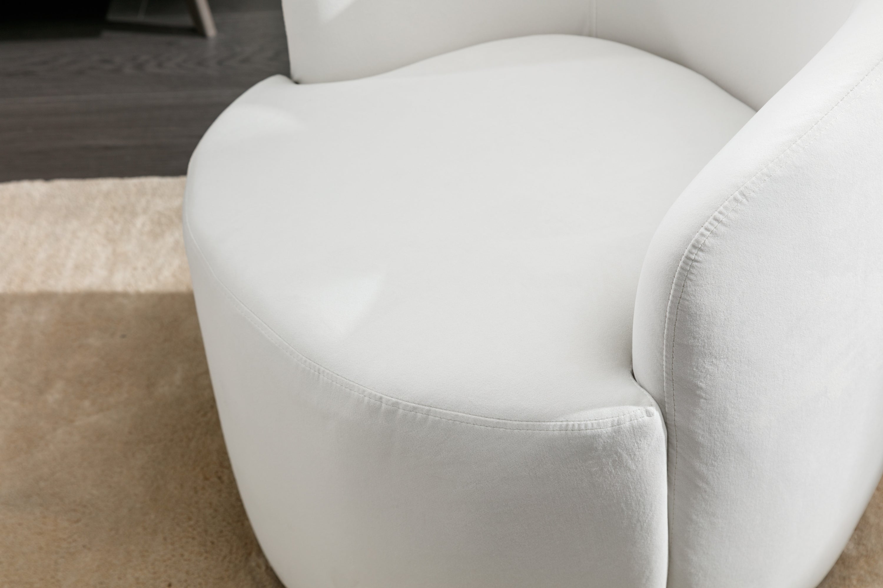 Velvet Fabric Swivel Accent Armchair Barrel Chair With Black Powder Coating Metal Ring,White - Grand Goldman Shop