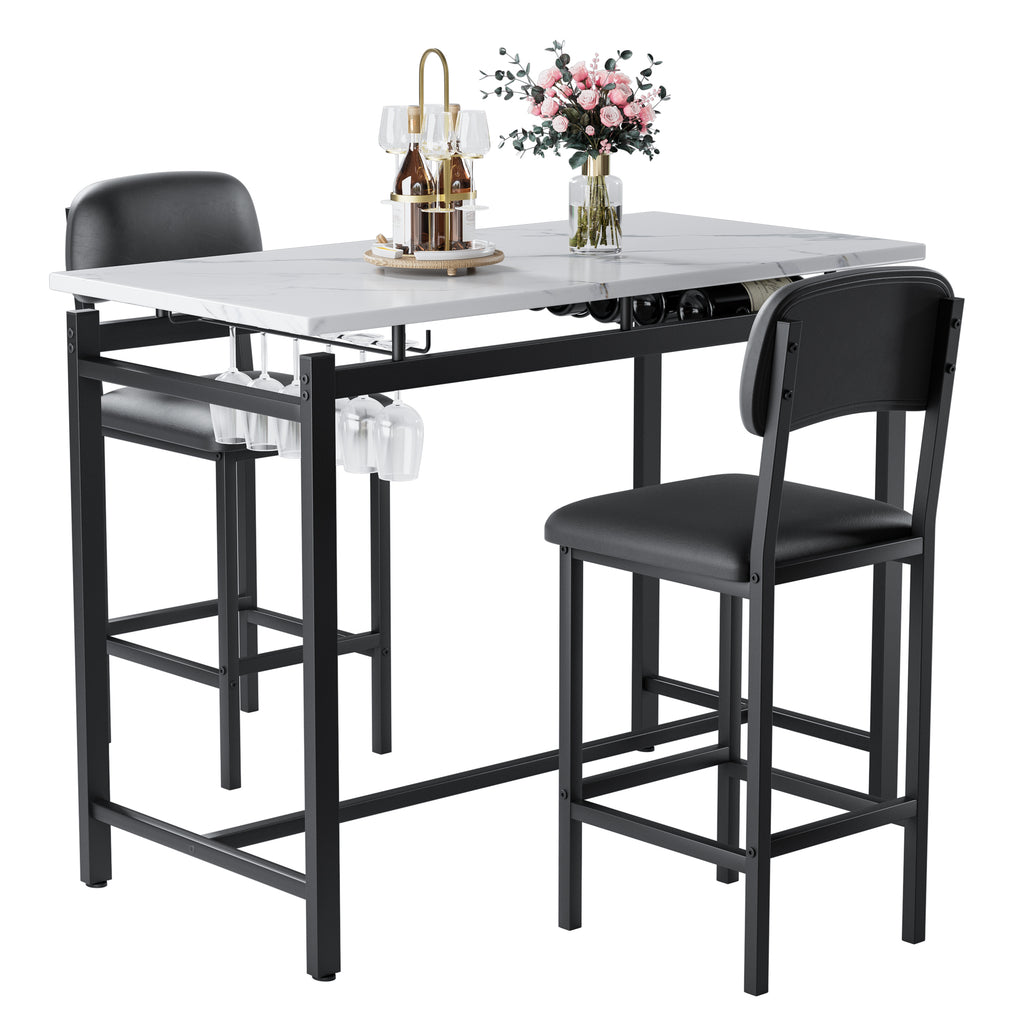 Kitchen Table Set, Dining Table and Chairs for 2, 3 Piece Dining Room Table Set with 2 Upholstered Chairs, Bar Dining Table Set for Small Spaces, Apartment, Breakfast, Pub, Rustic Black - Grand Goldman Shop