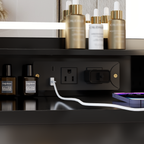 41' Large Size Left Drawer Desktop Vanity Table+Cushioned Stool Dresser Set, 2 AC+2 USB Power Station, Hair Dryer Stand, Extra Large Touch Control LED Mirror, 3-color Switch, EPA, GCC, UL Certificate - Grand Goldman Shop