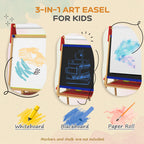 Qaba Easel for Kids, 3 in 1 Kids Art Easel with Paper Roll, Whiteboard, Chalkboard, Double Sided & Adjustable Height Wooden T