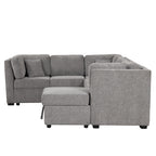 U-shaped Sectional Sofa Pull out Sofa Bed with USB Ports, Power Sockets, Storage Chaise, Light Gray Chenille, 108.6' - Grand Goldman Shop
