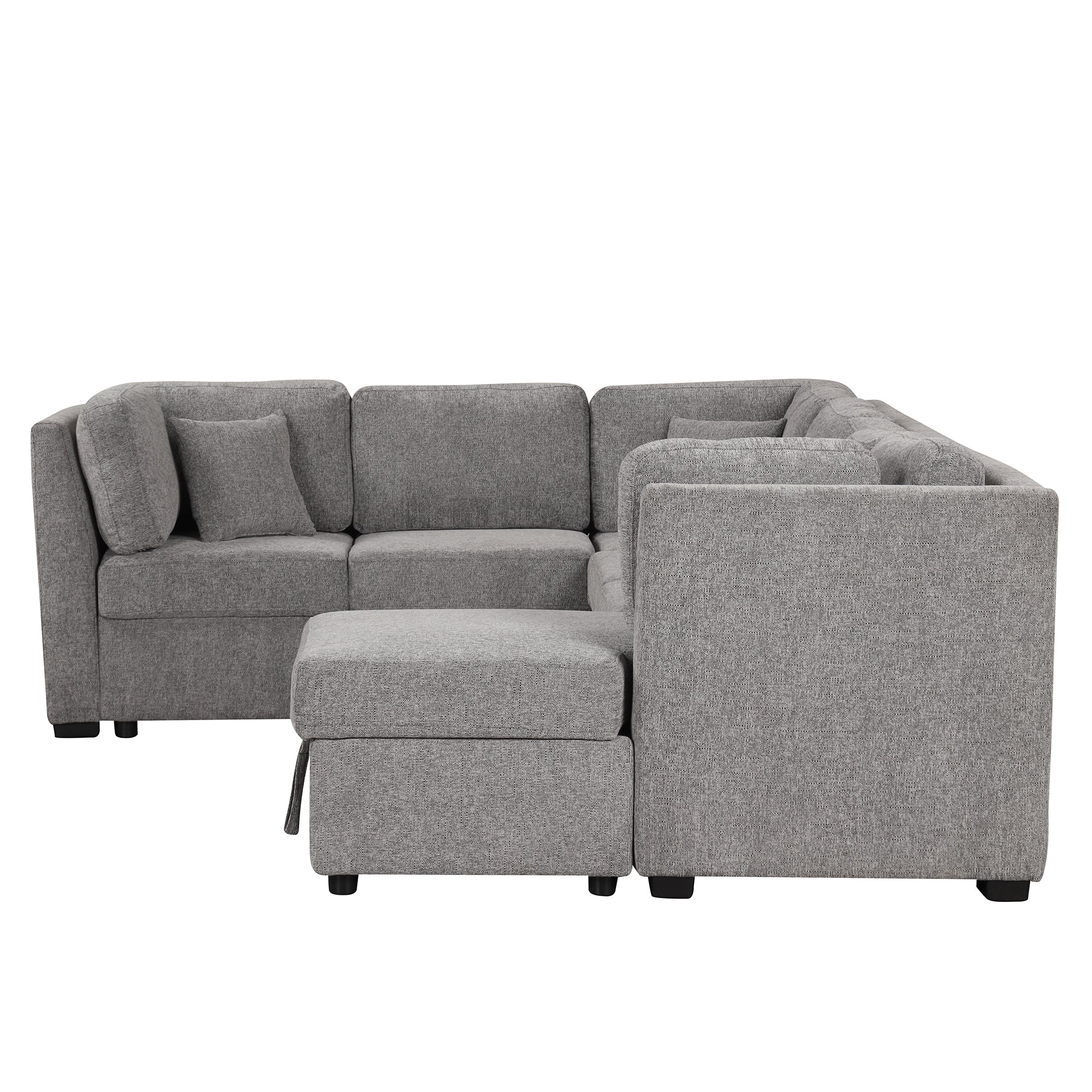 U-shaped Sectional Sofa Pull out Sofa Bed with USB Ports, Power Sockets, Storage Chaise, Light Gray Chenille, 108.6' - Grand Goldman Shop