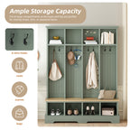 Farmhouse Hall Tree with 8 Hooks, Practical Entryway Bench with Open Compartments, 76.7'H Modern 3-in-1 Wooden Style Coat and Shoe Rack for Mudroom, Living Room, Mint Green (OLD SKU: N721P292601M) - Grand Goldman Shop