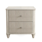 Fluted Nightstand, 21.65' Wide Side Table with 3 Drawers, Mid Century Modern Wood NightStand with Metal Handle, Wooden Bedside End Table for Bedroom, Living Room, Closet, Beige - Grand Goldman Shop