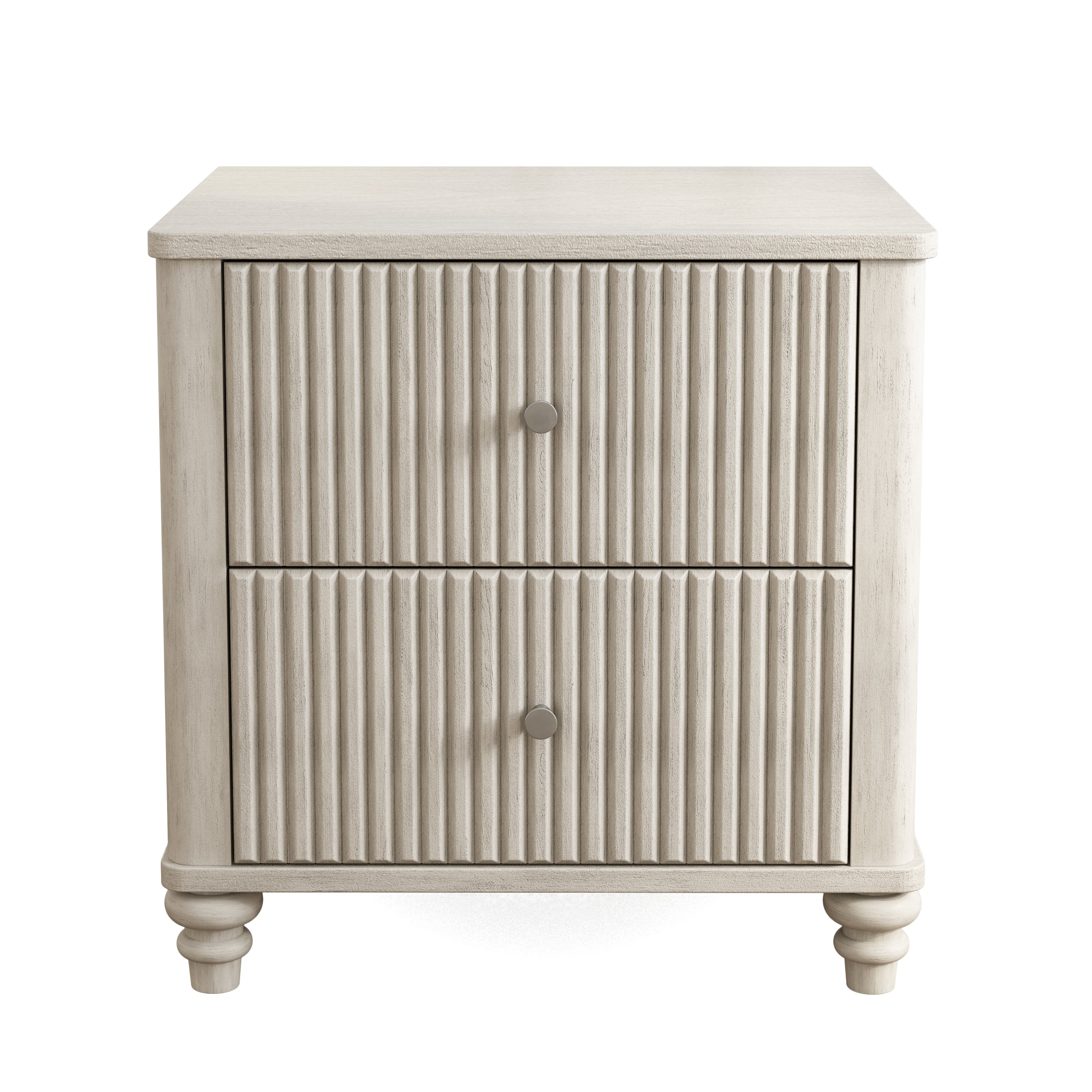 Fluted Nightstand, 21.65' Wide Side Table with 3 Drawers, Mid Century Modern Wood NightStand with Metal Handle, Wooden Bedside End Table for Bedroom, Living Room, Closet, Beige - Grand Goldman Shop