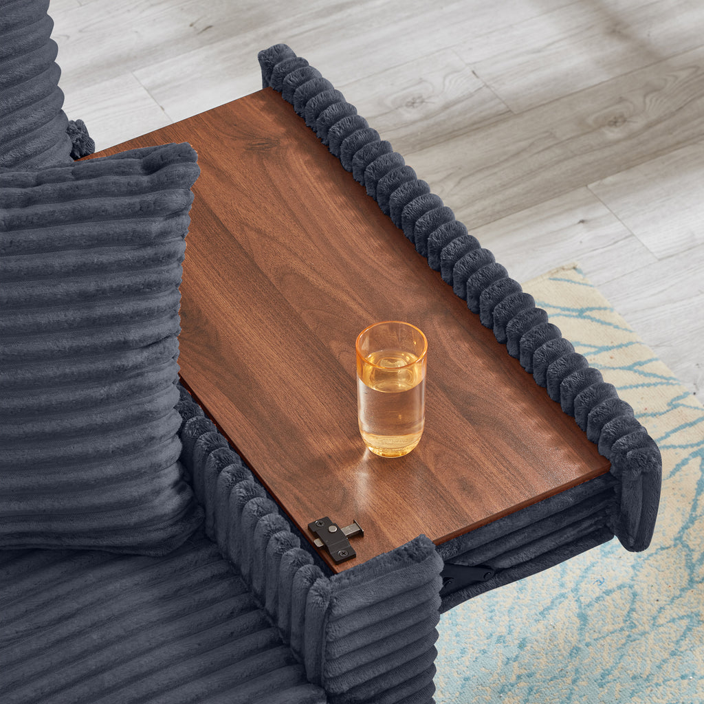 Comfortable Fluffy Corduroy Lazy Sofa, Storage Space for Big Loveseat, Super Soft Chaise Lounge with Double Ottomans and Table Board,Suitable for Chailiving - Grand Goldman Shop