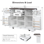 K&K 54.9' Kitchen Island with Drop Leaf, Power Outlet, Kitchen Storage Cart with 4 Door Shelves, Cross Barn Doors & Visual Glass Door, Rolling Kitchen Island on 4 Wheels for Kitchen, Dining Room,White - Grand Goldman Shop