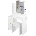 29.2' Small Size Bedside Cabinet Vanity Table + Cushioned Stool, 2 AC+2 USB Power Station, Hair dryer bracket, Extra Large Touch Control Sliding LED Mirror, 3-color Switching, EPA, GCC, UL Certificate - Grand Goldman Shop