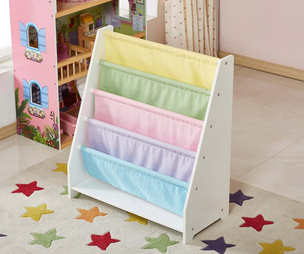 Kids Funnel Charlie White Kids Wooden Canvas Sling Magazine Bookcase | Premium Home Decor - Grand Goldman
