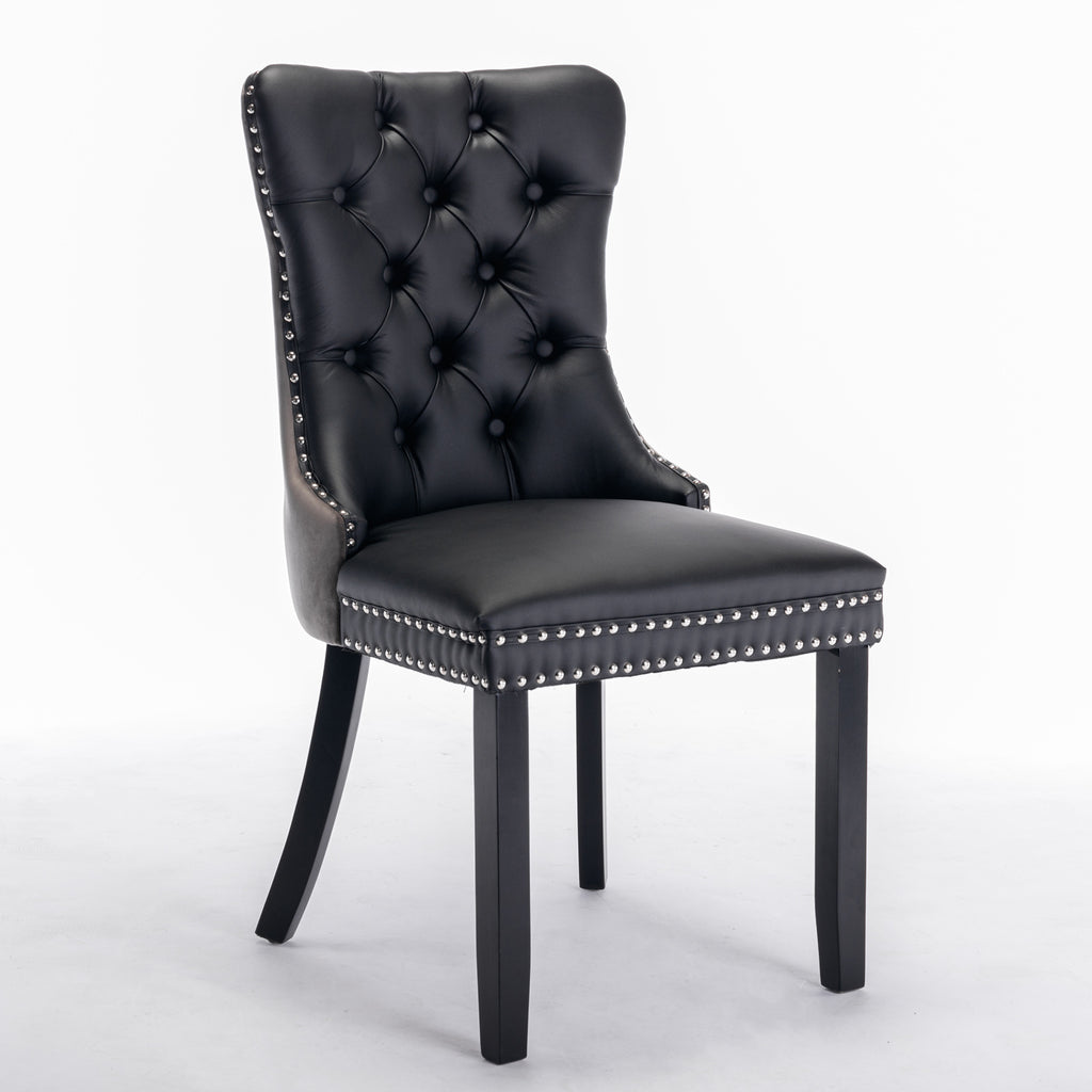 A&A Furniture,Nikki Collection Modern, High-end Tufted Solid Wood Contemporary PU and Velvet Upholstered Dining Chair with Wood Legs Nailhead Trim  2-Pcs Set，Black+Gray, SW2101BG - Grand Goldman Shop