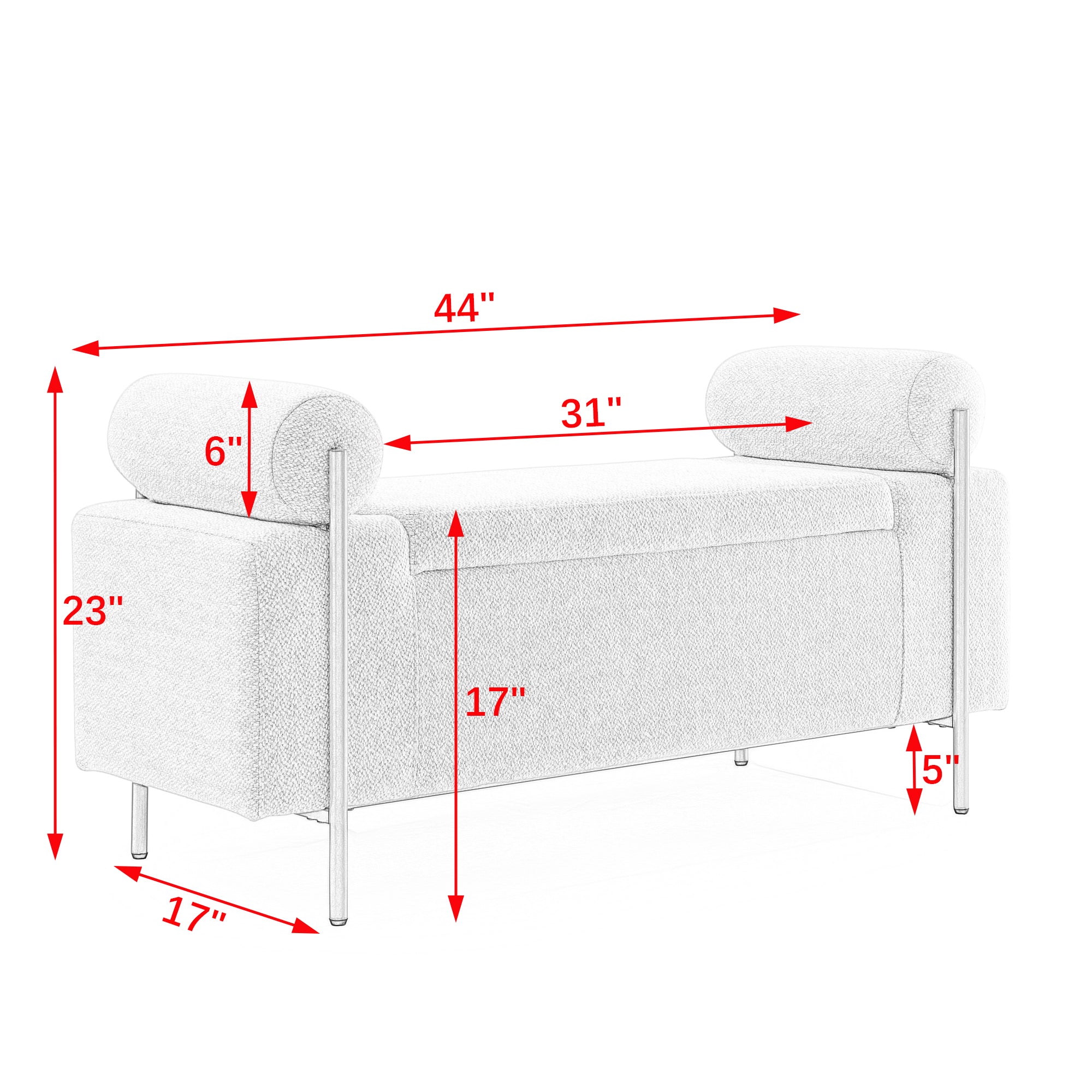 Elegant Upholstered Linen Storage Bench with Cylindrical Arms and Iron Legs, Beige - Grand Goldman Shop