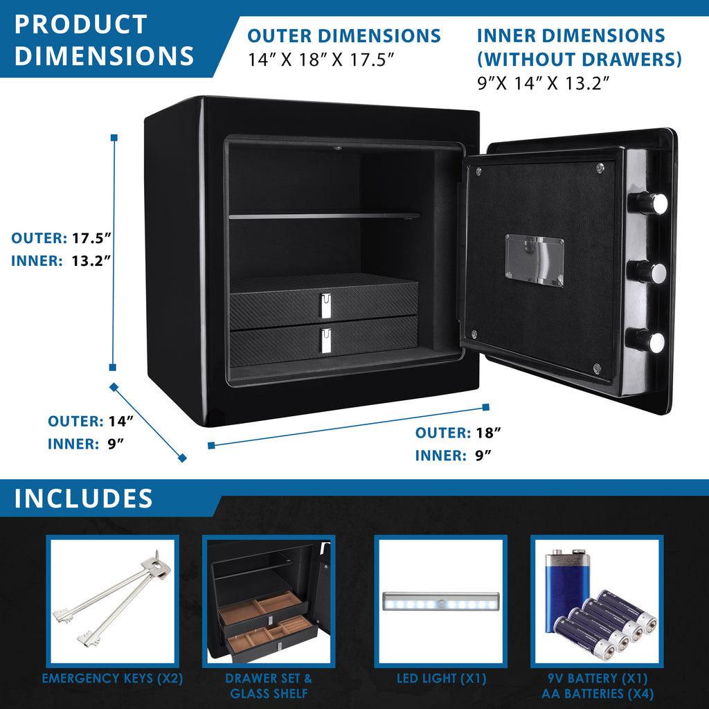 Black Jewelry Safe V2 with Fireproof Protection and Advanced Locking, Steel, 1.01 Cubic Ft - Grand Goldman