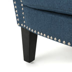 Elegant Navy Blue Fabric Club Chair with Nailhead Trim and Birch Wood Legs - Grand Goldman Shop