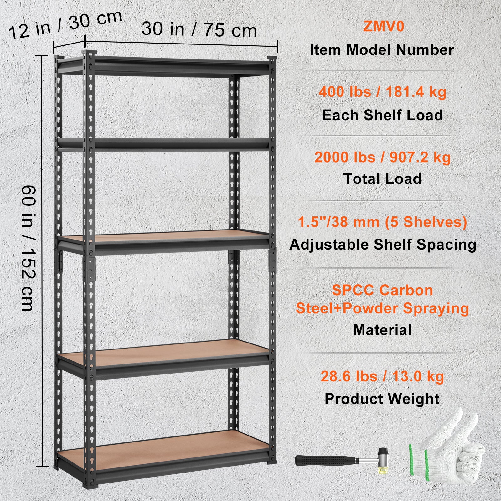 Storage Shelving Unit, 5-Tier Adjustable, 2000 lbs Capacity, Heavy Duty Garage Shelves Metal Organizer Utility Rack, Black, 30' L x 12' W x 60' H for Kitchen Pantry Basement Bathroom Laundry - Grand Goldman Shop