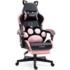 Cute Cat Gaming Chair with Paw Lumbar Cushion, PC Video Gamer Chair for Girl Teen Woman (Black) | Premium Home Decor - Grand 