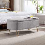 Grey Storage Ottoman Bench for End of Bed Gold Legs, Modern Grey Faux Fur Entryway Bench Upholstered Padded with Storage for Living Room Bedroom - Grand Goldman Shop