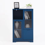 Navy Blue MDF Painted Cabinet with Glass Doors, Drawer, and Open Storage Space for Bedroom and Living Room - Grand Goldman Shop