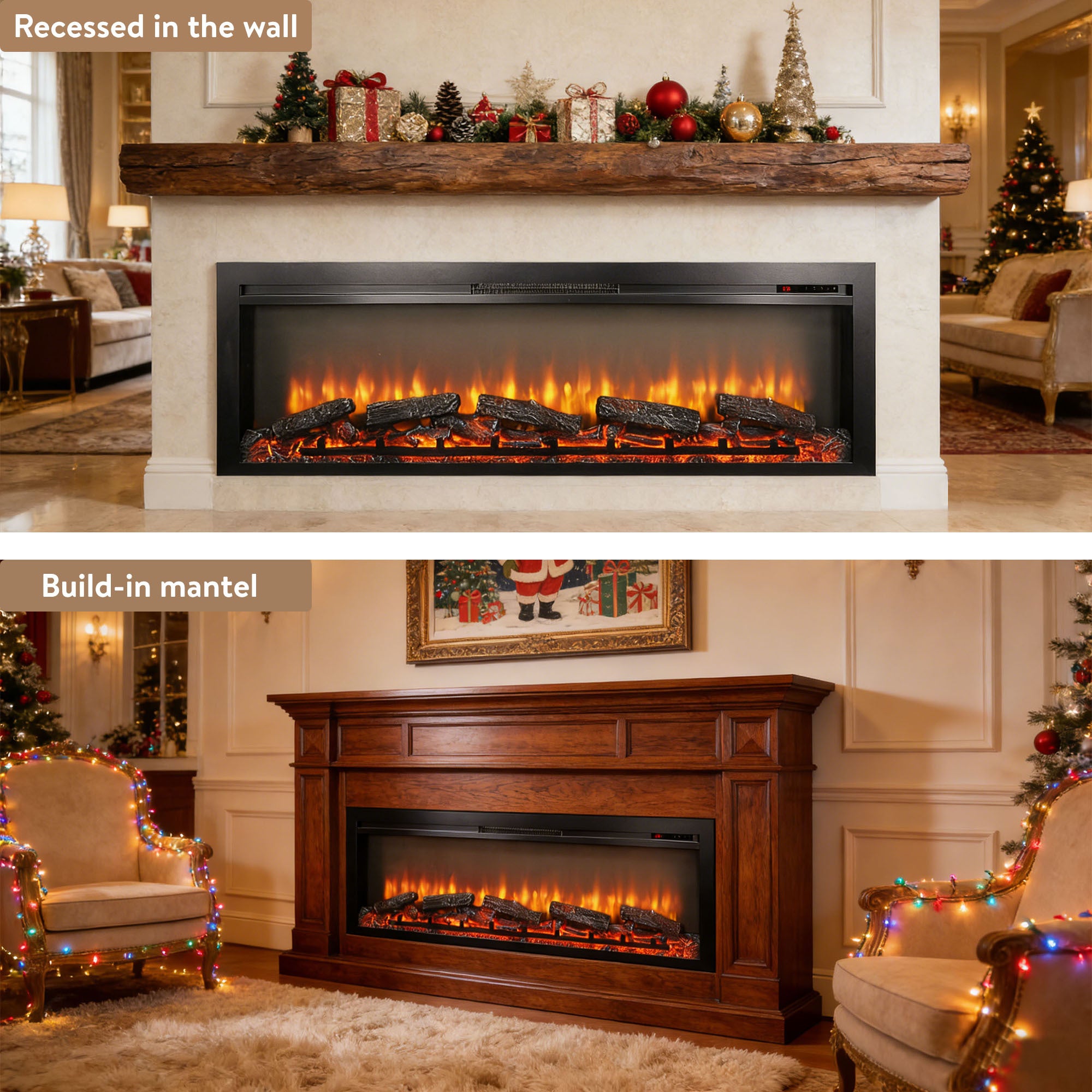 54 inch in wall recessed electric fireplace with remote and multi color flame & emberbed - Grand Goldman Shop