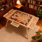 27' H Tall 1500 Piece Puzzle Table with Legs, 5 Drawers, 34' W x 26' D Large Wood Folding Jigsaw Puzzle Board for Adults, Nat