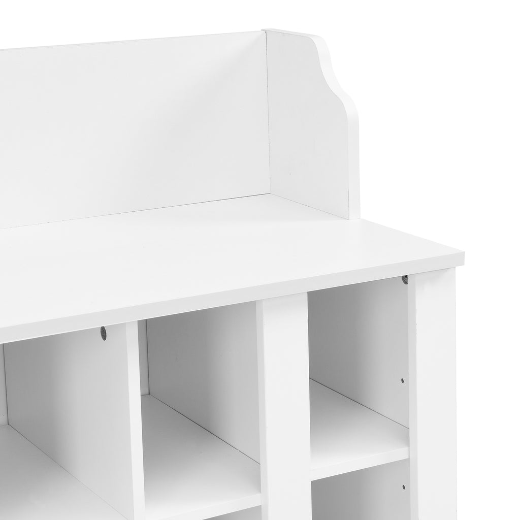 ON-TREND Shoe Storage Bench with Shelves and 4 Hooks, Elegant Hall Tree with Wall Mounted Coat Rack, Entryway Organizer For Hallway, Foyer, Mudroom, White - Grand Goldman Shop