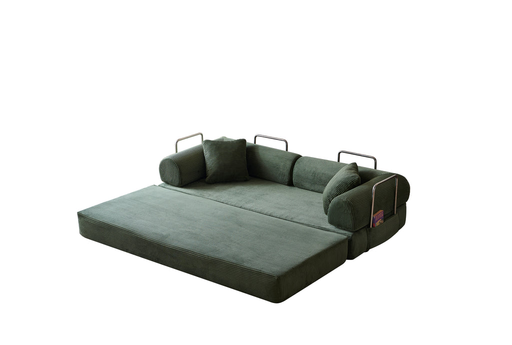 78.8' Compression Sofa,Convertible Floor Sofa Bed-with Pillow Back Support Armrest,Comfy Futon Couch Sleeper Bed,Loveseats Boneless Modular Sectional Sofa,Corduroy fabric,for Living Room,Bedroom,Green - Grand Goldman Shop