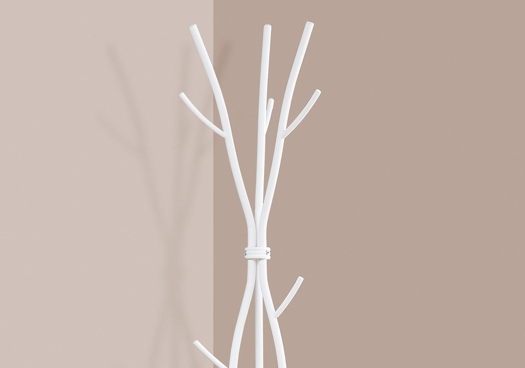 Coat Rack, Hall Tree, Free Standing, 11 Hooks, Entryway, 74'h, Bedroom, White Metal, Contemporary, Modern - Grand Goldman Shop