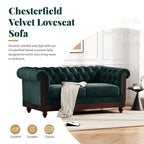 VIVALUX Chesterfield Velvet Loveseat Sofa 2-Person Rolled Arm Upholstered Couch Forest Green 59.44' - Grand Goldman Shop