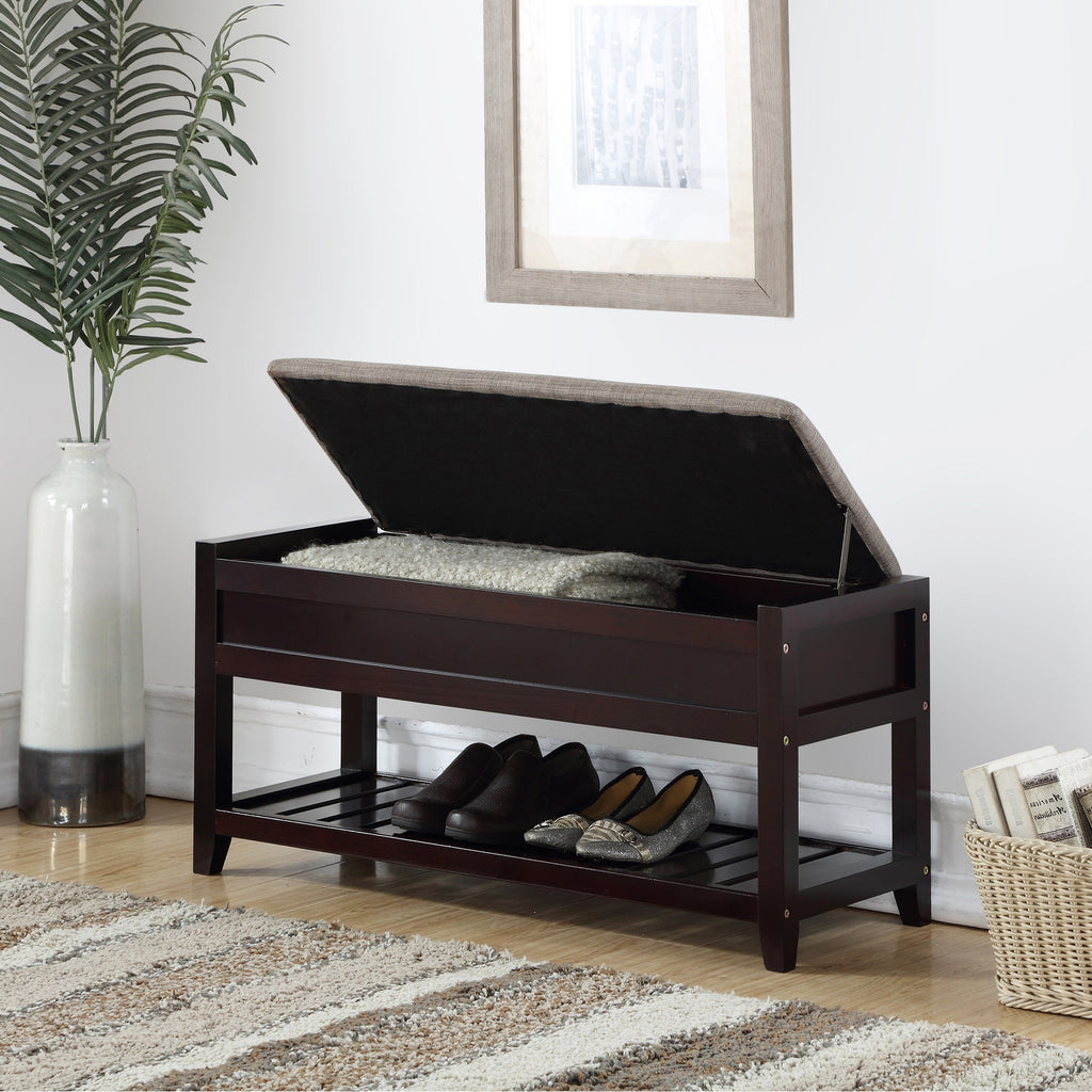 Rouen Seating Bench with Shoe Storage, Espresso - Grand Goldman Shop