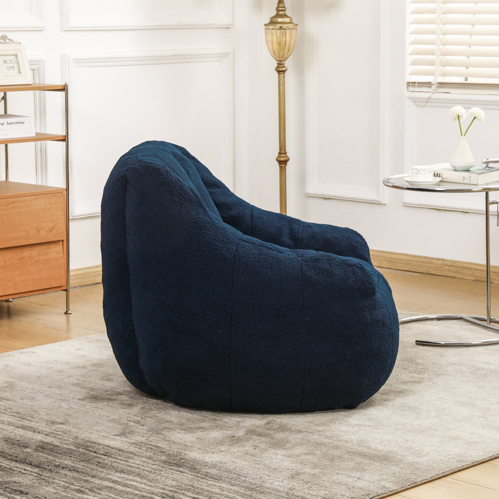 Comfy Bean Bag Chair with Memory Foam Filler – Tufted Soft Stuffed Bean Bag Sofa for Dorm, Apartment, or Living Room – Dark Blue - Grand Goldman Shop