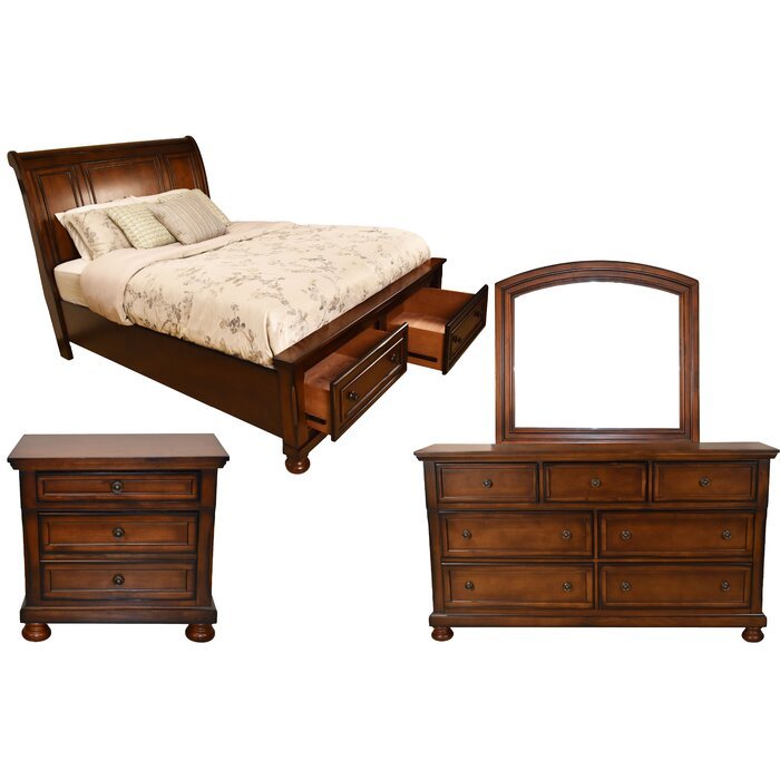 Baltimore Queen 5 Pc Storage Bedroom Set made with Wood in Dark Walnut - Grand Goldman Shop
