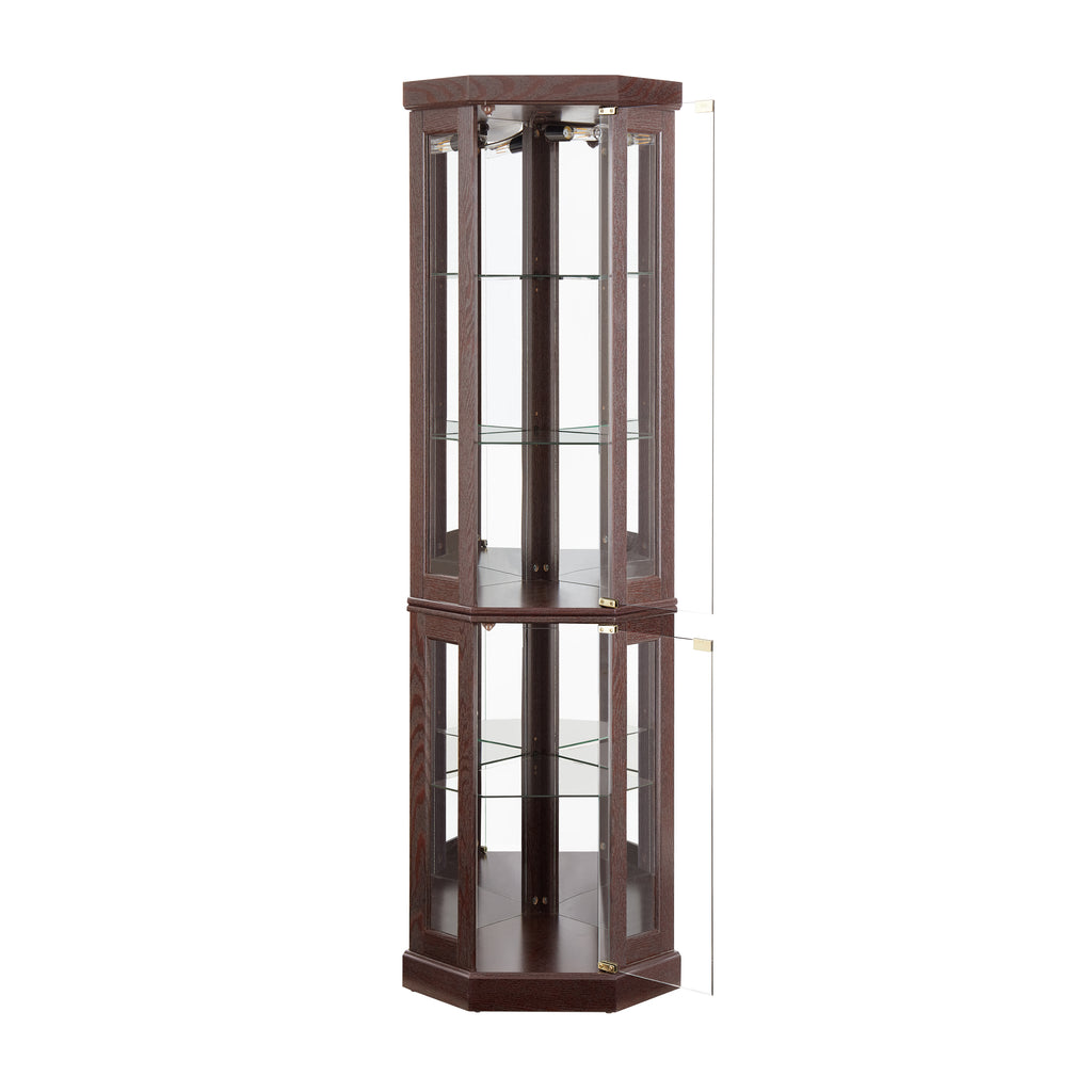 Corner Glass Cabinet Lighted Curio Cabinet Corner Display Case for Living Room, Curio Cabinet, Antique collection, Wine,Bar Glass Storage Light Included,Dark Cherry - Grand Goldman Shop