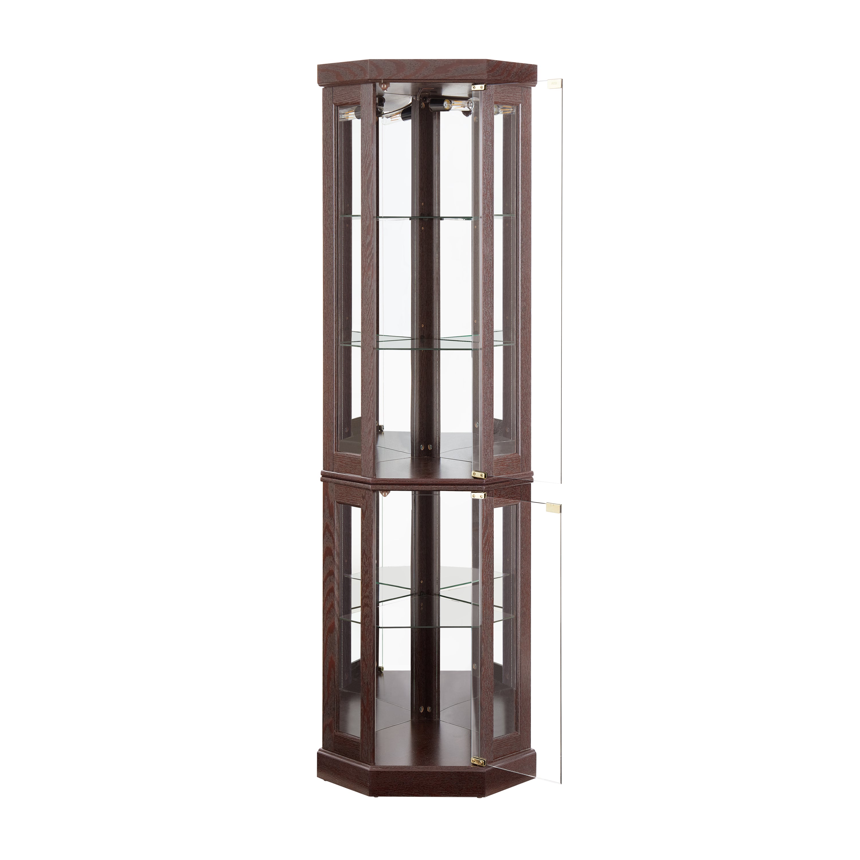 Corner Glass Cabinet Lighted Curio Cabinet Corner Display Case for Living Room, Curio Cabinet, Antique collection, Wine,Bar Glass Storage Light Included,Dark Cherry - Grand Goldman Shop
