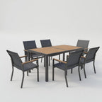 7-Piece Grey Aluminum Patio Dining Set with Textilene Chairs for Outdoor Living, Modern Grey Frame with Wood Accents, 59' Rectangle Table, All-Weather Durable