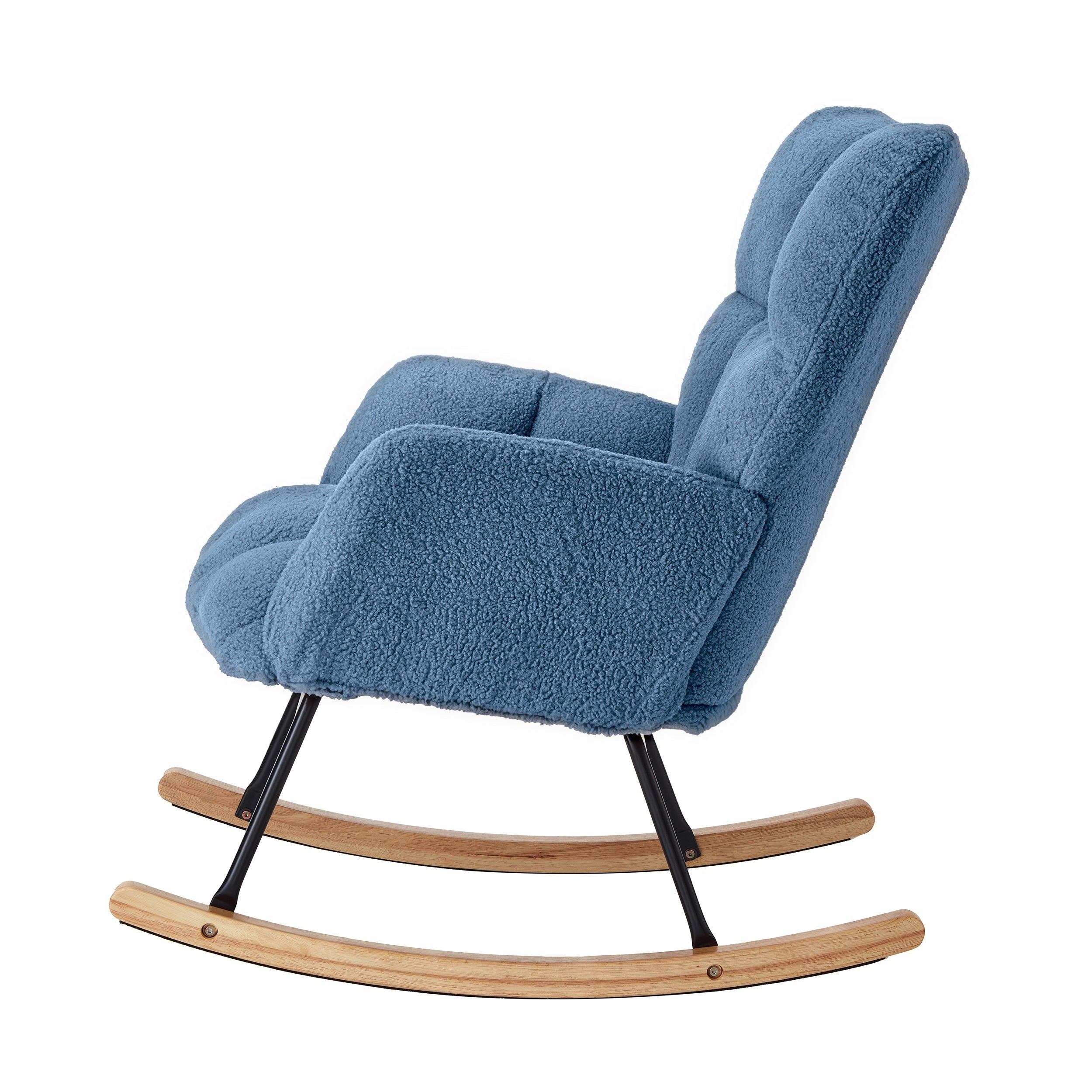 Glider Chair for Living Room Tufted Upholstered Teddy Fabric Rocking Chair with Metal Frame Accent Chair Blue - Grand Goldman Shop