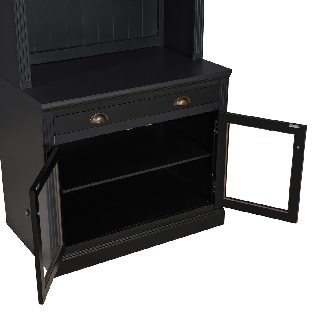 83.4'Tall Bookshelf Suite with LED Lighting, Modern Bookcases with Glass Doors and Drawers,2-Piece Set Storage Bookcase Suite