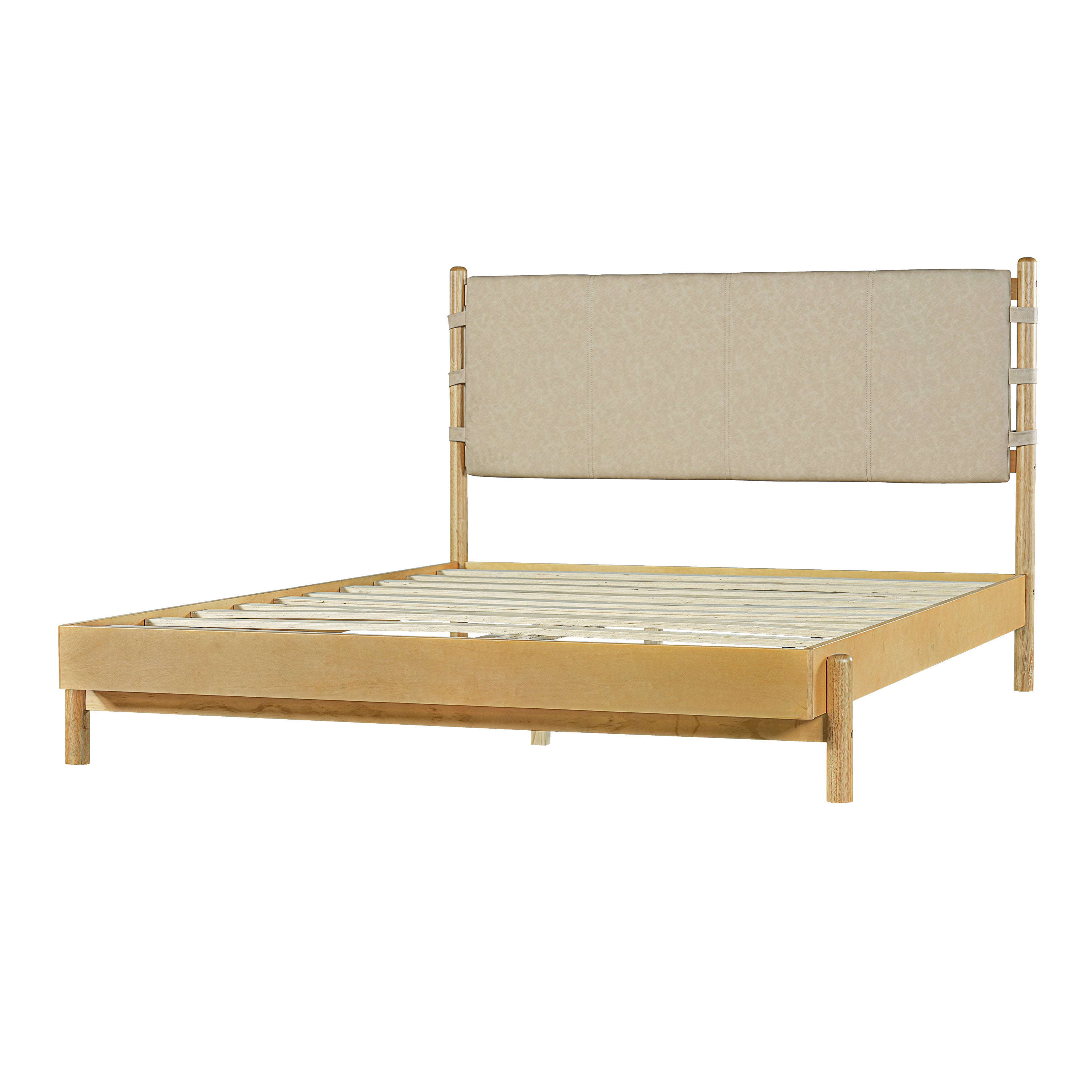 Modern Queen Bed Frame Set with 2 Nightstands, Beige Wood Platform Bed with Headboard and Matching Bedside Tables for Bedroom - Grand Goldman Shop