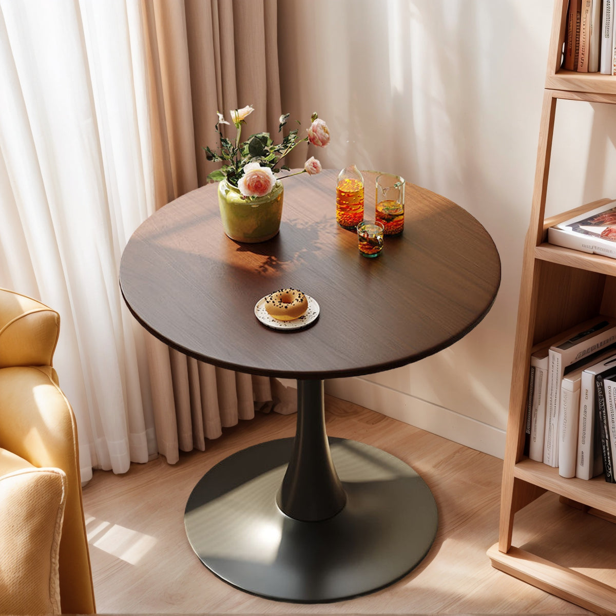 Walnut Round Table, Modern Dining Table, Dining Table, MDF Top and Steel Base Tulip Round Kitchen Table, Kitchen Table, Mid Century Coffee Table for Living Room 24 Inch, Oval Dining Table - Grand Goldman Shop