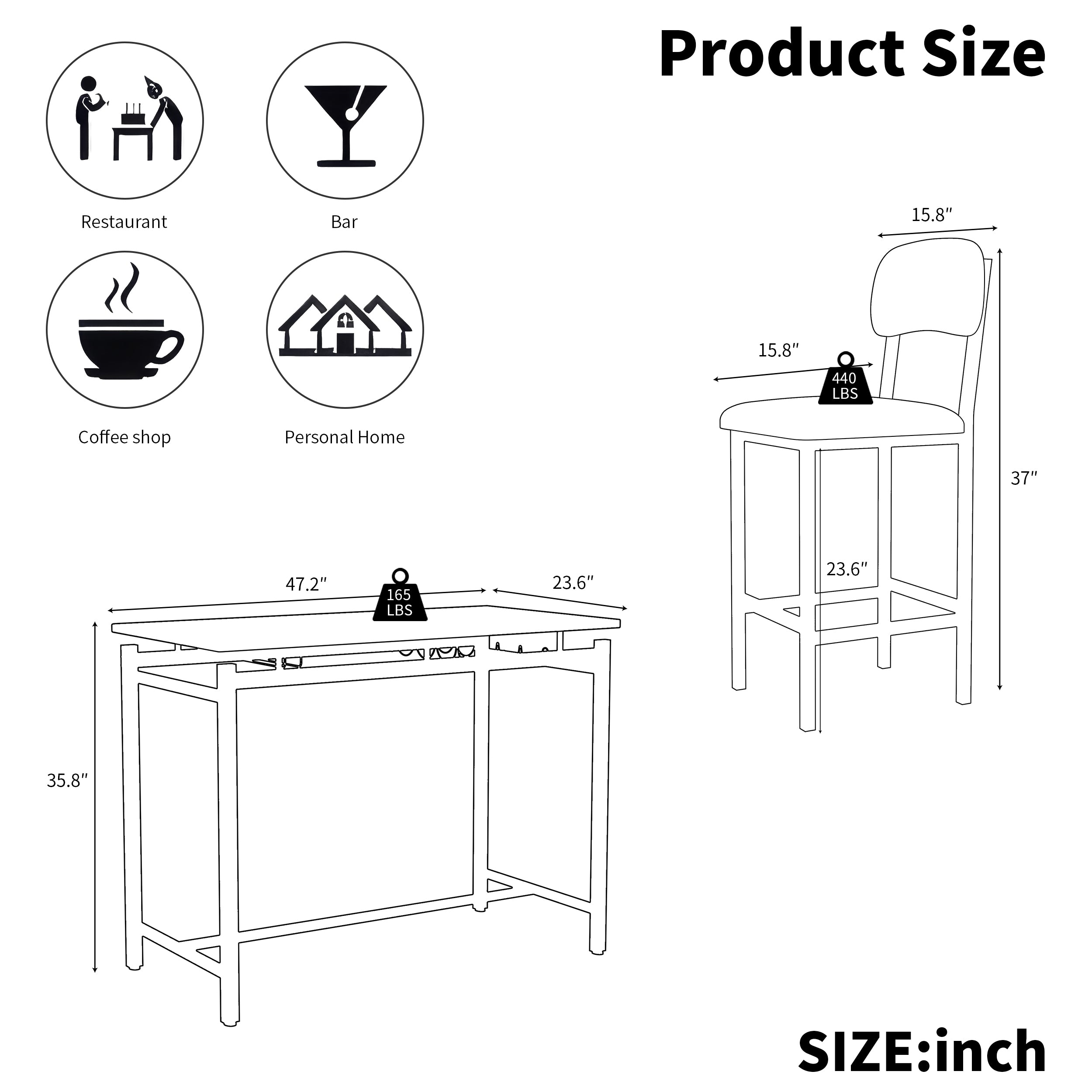 Kitchen Table Set, Dining Table and Chairs for 2, 3 Piece Dining Room Table Set with 2 Upholstered Chairs, Bar Dining Table Set for Small Spaces, Apartment, Breakfast, Pub, Rustic Black - Grand Goldman Shop