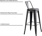 Modern Light Weight Industrial Contemporary Rustic Vintage Costal Metal Barstools with Bucket Back and 4 Leg Design, Seat Bar